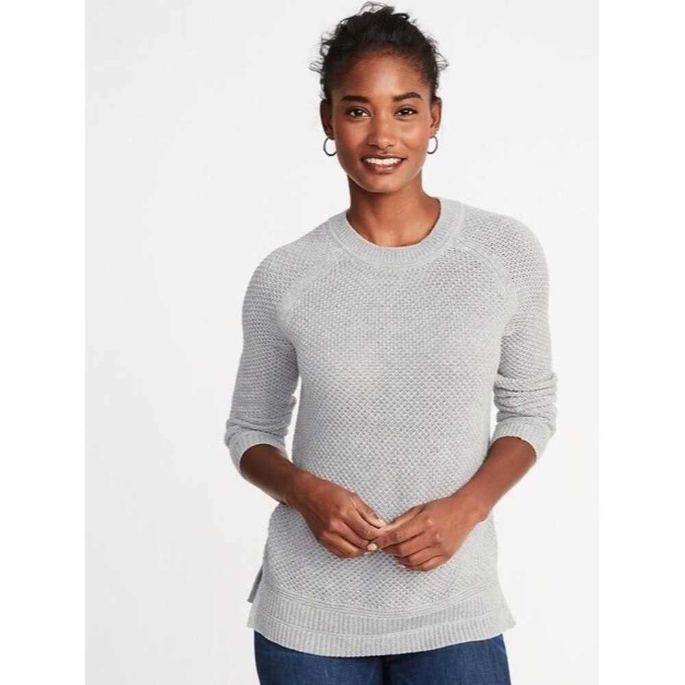 Old Navy Grey Textured Crewneck Tunic  Sweater Size Small Neutral Preppy